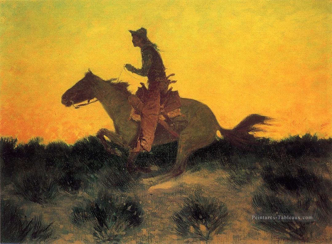 Contre le coucher de soleil Far West américain Frederic Remington Peintures à l'huile